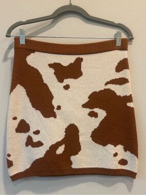 Eden Sky Cream and Brown Cow Print Knit Mini Skirt